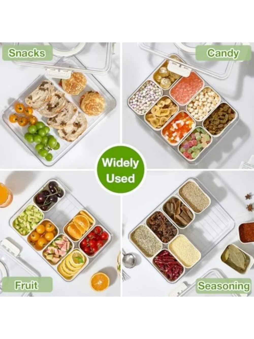 2 Pack Snack Box Containers with Lid & Handle - Divided Serving Trays for